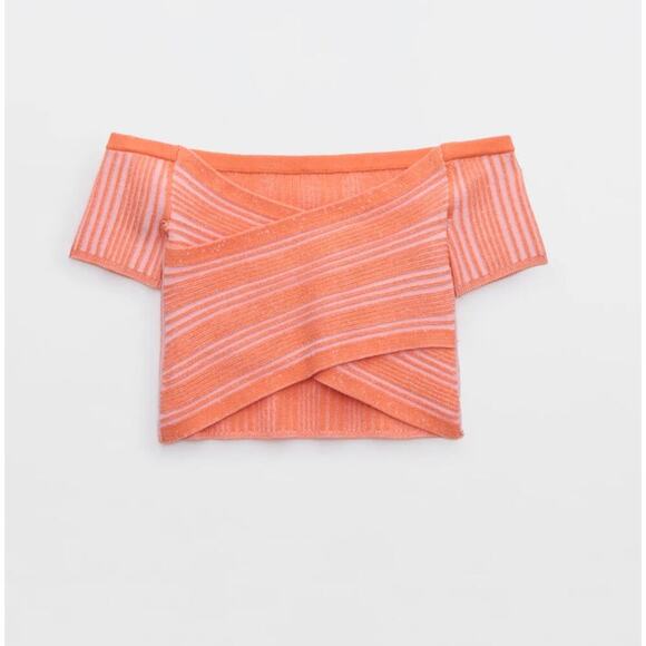 Aerie Size Large Reversible Off the Shoulder Cropped Sweater Ribbed Orange - Picture 6 of 11